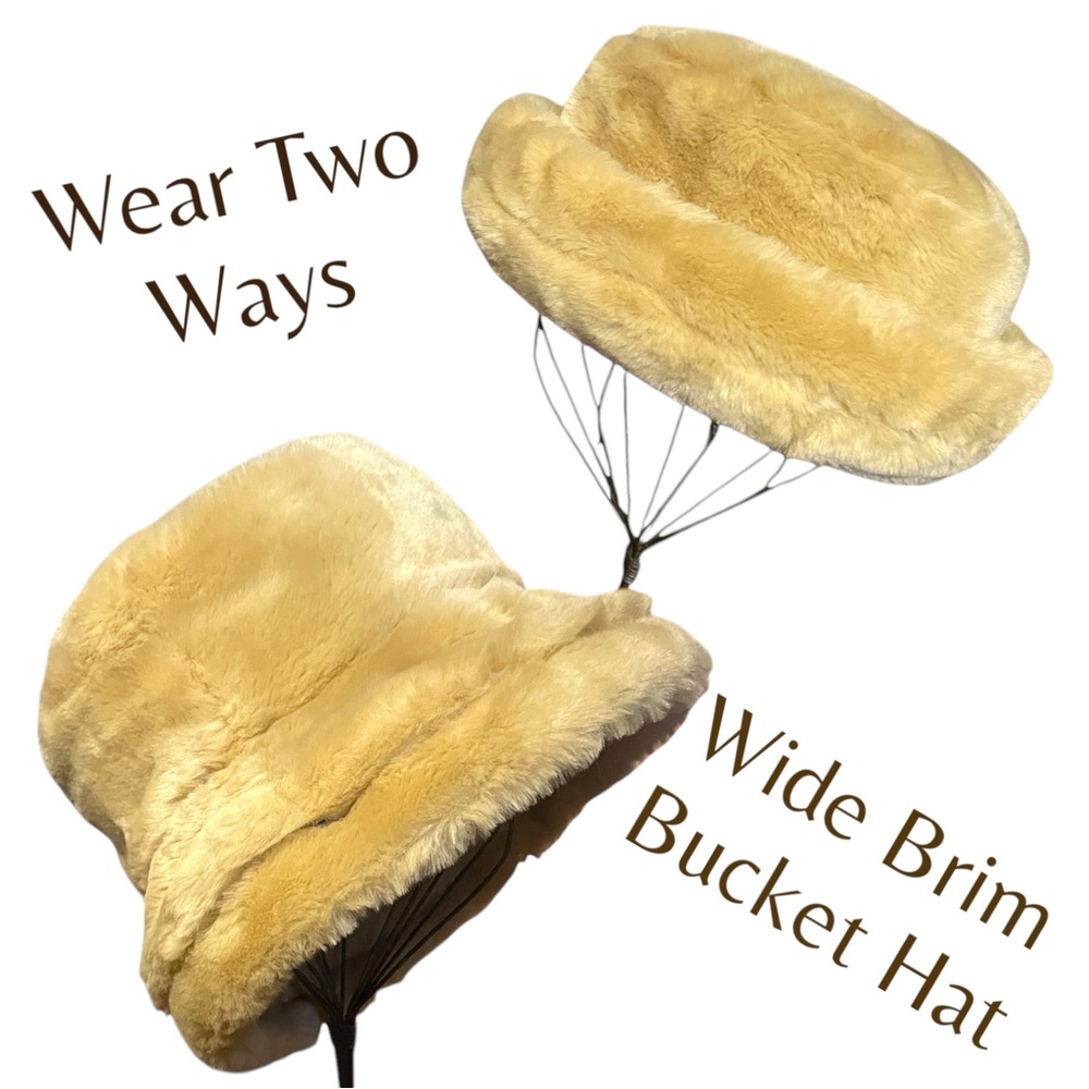 Faux Fur Fluffy Bucket Winter Hat Cream